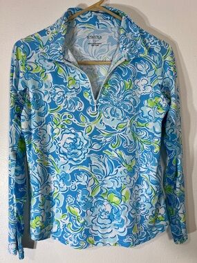 ICIKUS Blue Floral Quarter-Zip Pullover